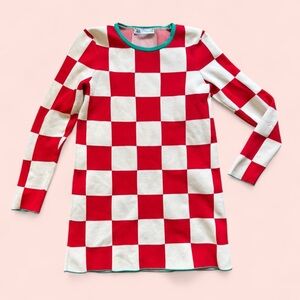 Red and White Checkered Long Sleeve Dress